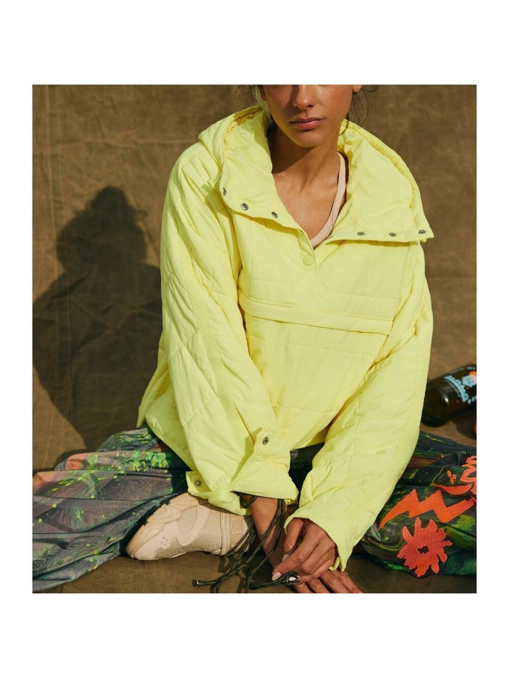 Free People Pippa Quilted Pullover Packable Jacket in Citrus
